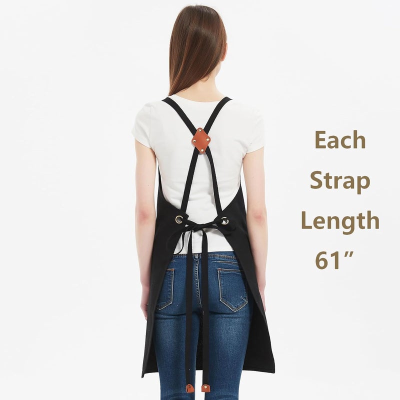 AFUN Chef Aprons for Women Men with Large Pockets, 12-Ounce Cotton Canvas Cross Back Water Repellent Apron (Black) - Image 3